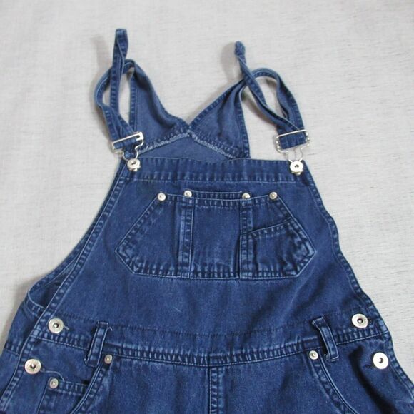 VTG Xhilaration Jean Overall Shorts Shortalls Women 11 Blue Denim Back Patch Y2K - Picture 3 of 12